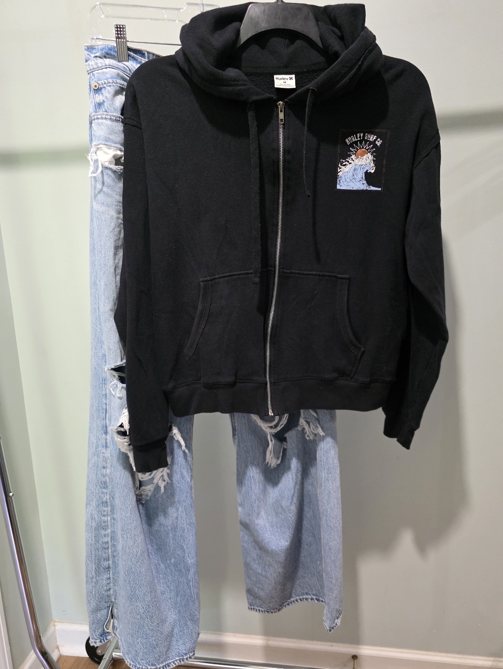Hurley Black Full-Zip Hoodie with Metal Zipper, GUC